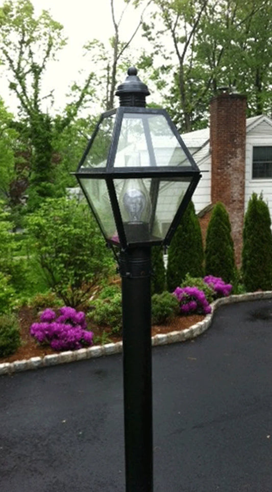 Boston Post Light with 3 Light Cluster - Small Antique Copper