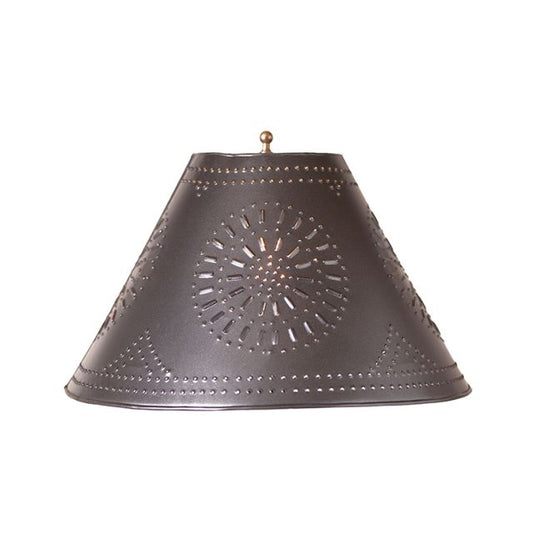 A 15-inch smokey black metal lamp shade with a punched chisel design.