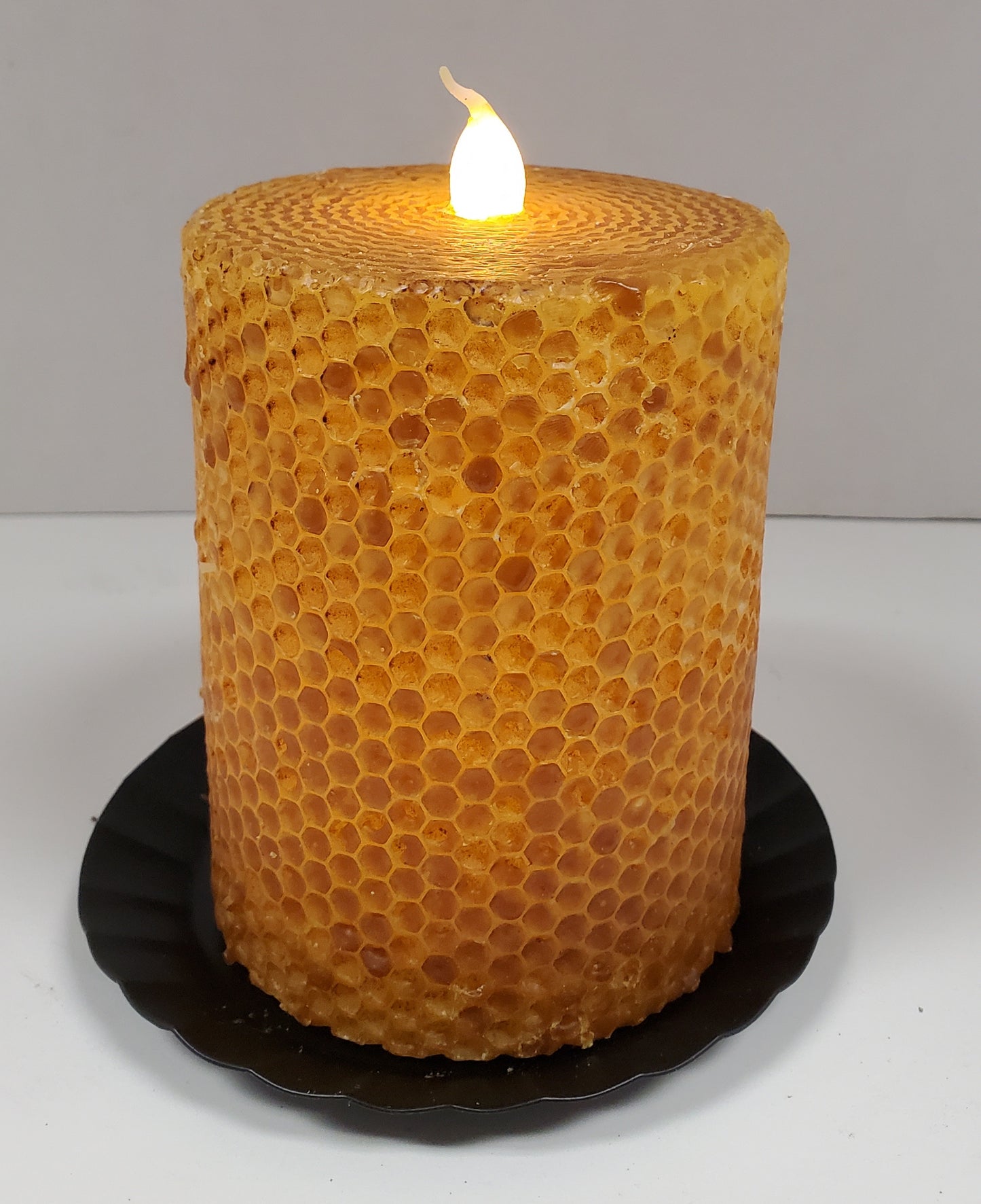 3" x 4" beeswax honeycomb timer battery operated pillar in mustard