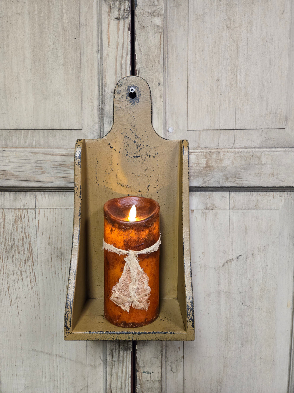 Primitive Wooden Wall Sconce - Mustard