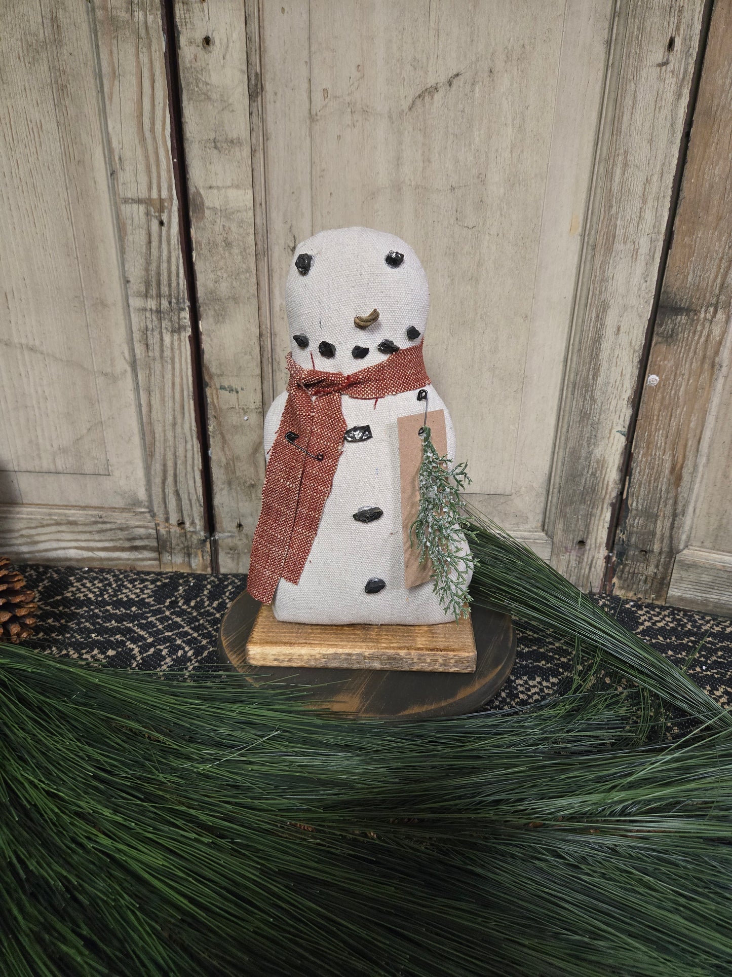 Primitive Snowman with Coal Eyes and Buttons