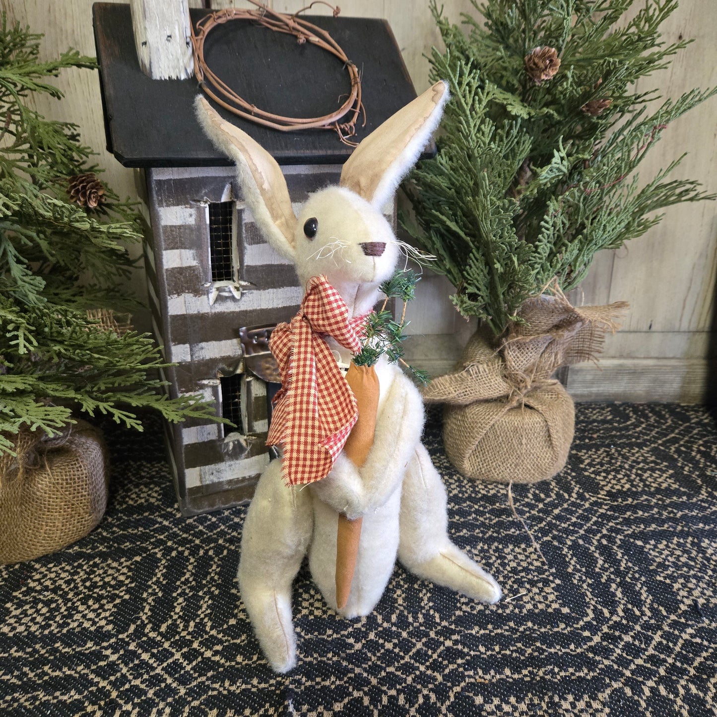 Primitive Standing White Bunny with Carrot