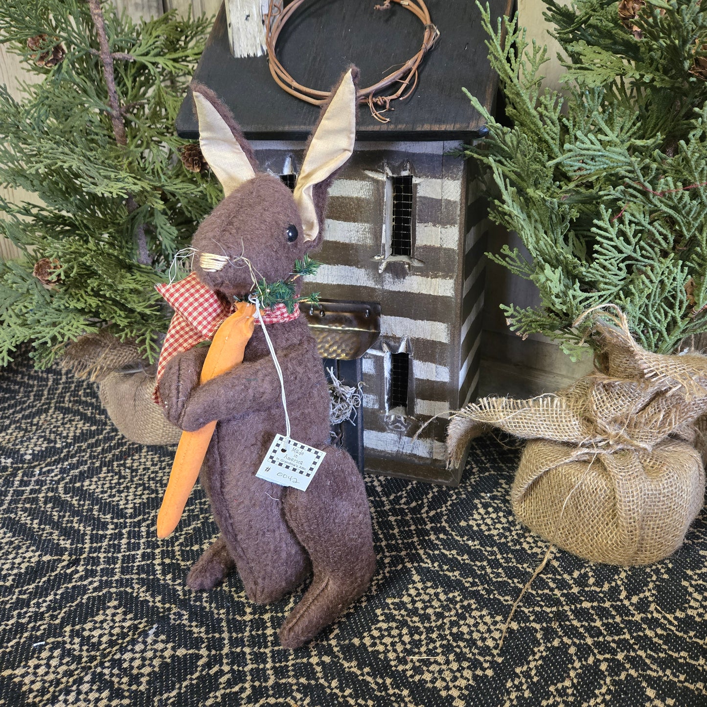 Primitive Standing Brown Bunny with Carrot