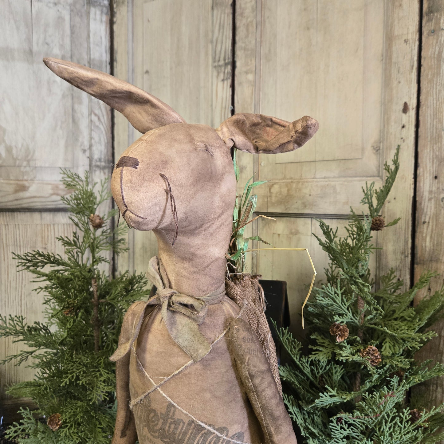 Primitive Bunny with Carrot Sack on Back