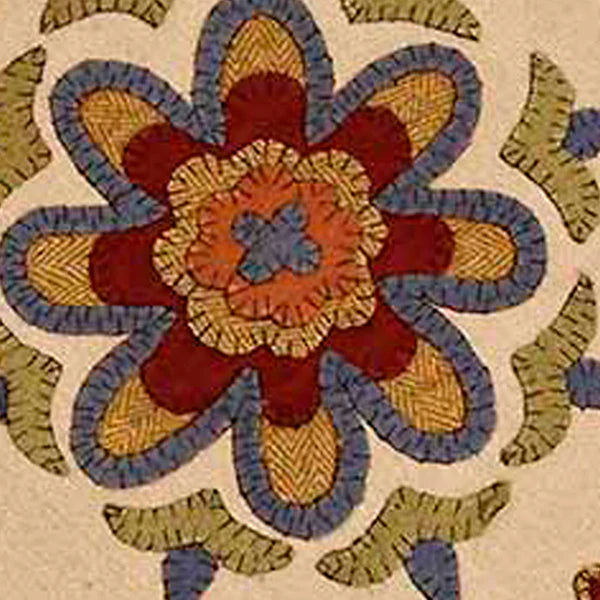 Close-up of a colorful floral pattern on a textured surface
