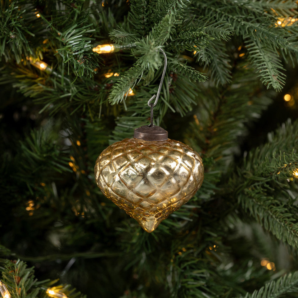 3" GOLD QUILTED TEARDROP KUGEL ORNAMENT