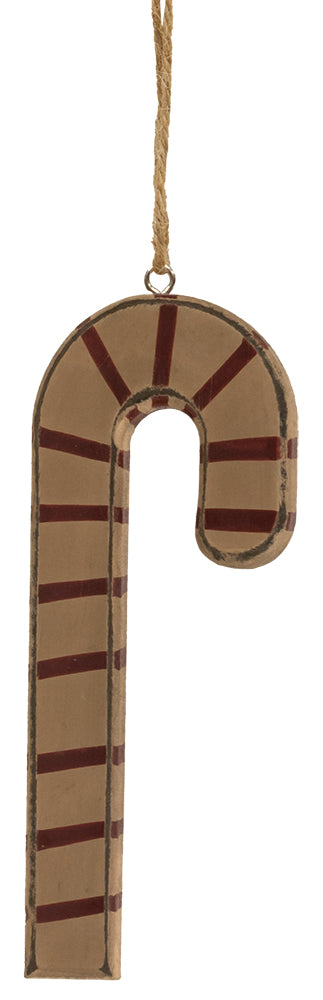 Antiqued Wooden Candy Cane Ornament