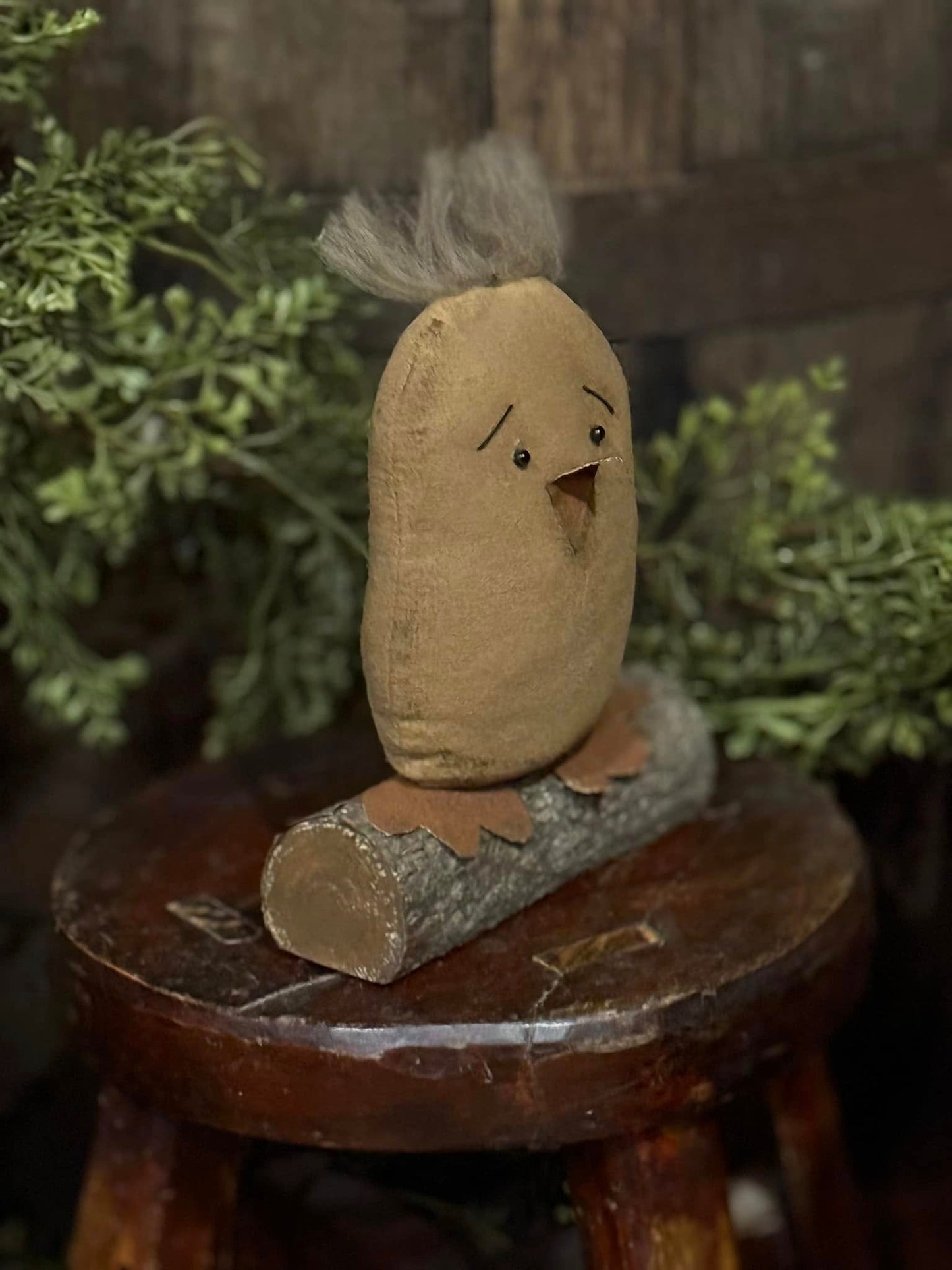 Primitive Doodle Chick on Log