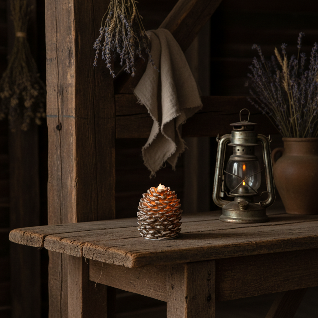 4 1/4" Moving Flame Pinecone Candle