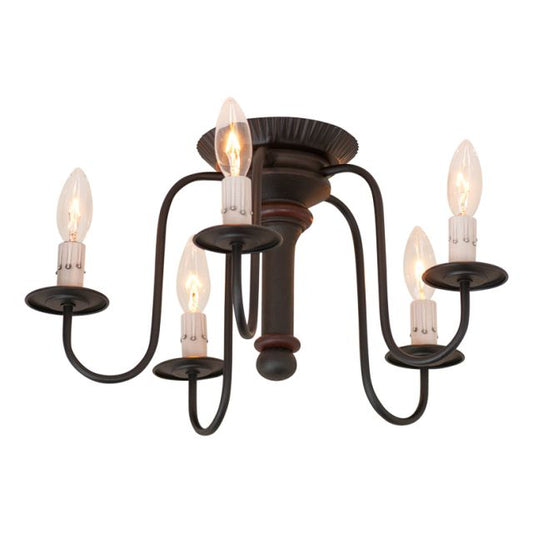 Berkshire Semi-Flush Mount Wood Ceiling Light in Rustic Black with Five Arms