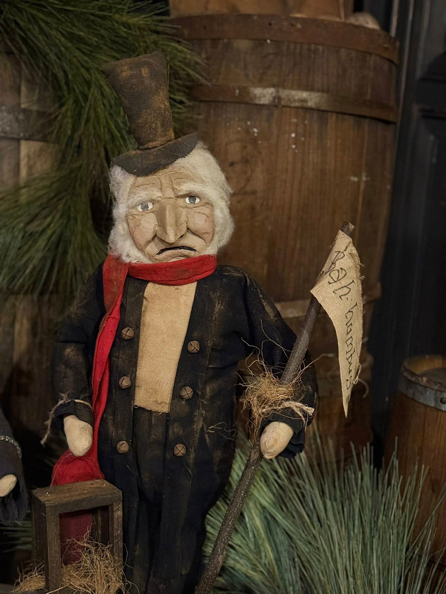 Primitive Clay Faced Scrooge with Lantern
