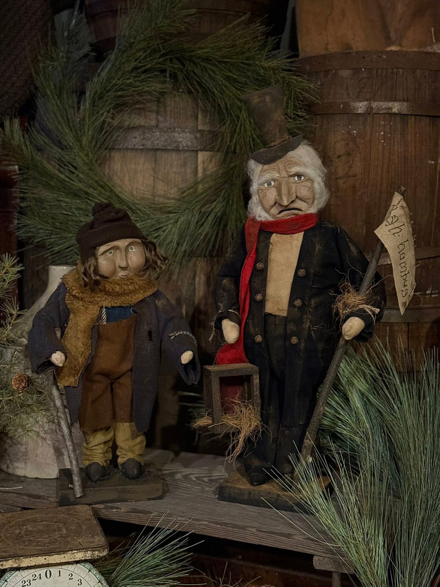 Primitive Clay Faced Scrooge with Lantern