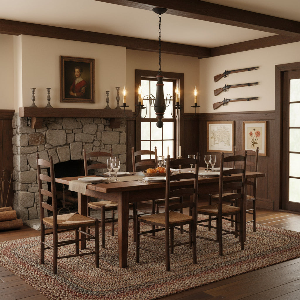 A textured black wooden chandelier with red stripes, featuring a series of lights and a central decorative element, designed for hanging in a kitchen or dining area.