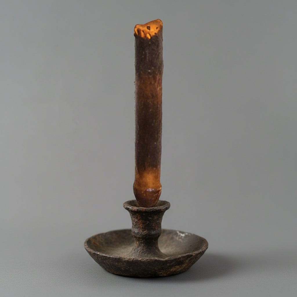 Taper candleholder on gray background
