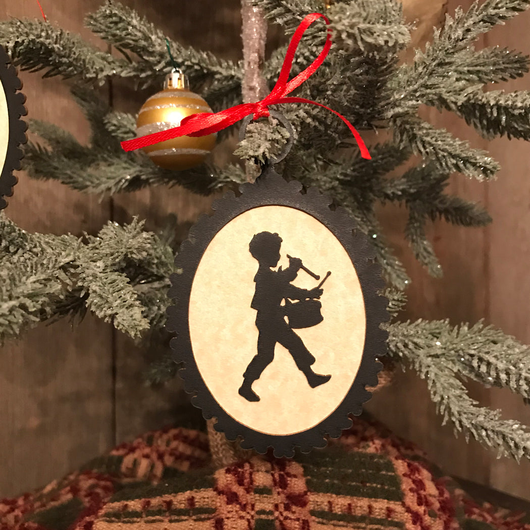 Set of 5 Christmas Silhouette Ornaments with Red Ribbon