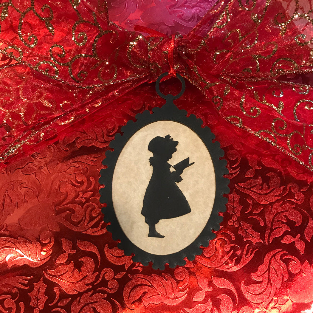 Set of 5 Christmas Silhouette Ornaments with Red Ribbon