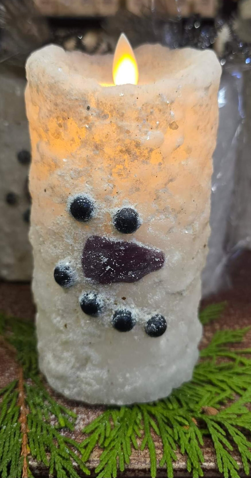 Snowman Moving Flame Battery Pillar-3×6