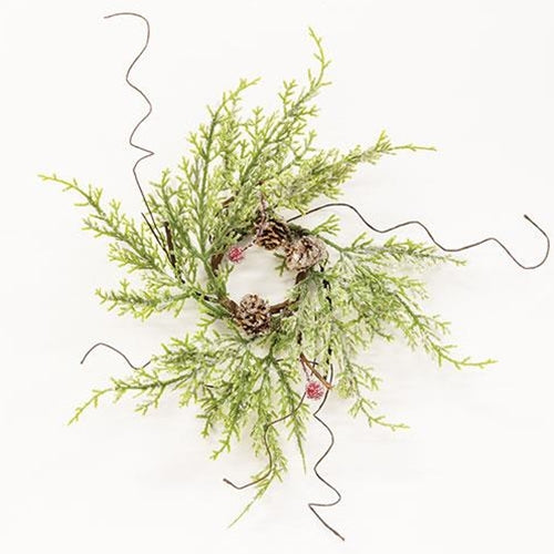 Frosty Red Berry and Cone Candle Ring