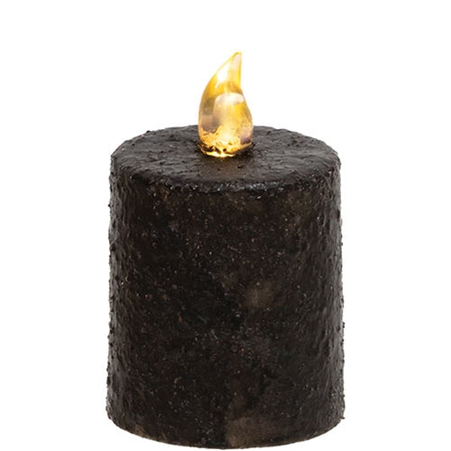 Warm Glow Textured Black Flicker Flame Timer Pillar