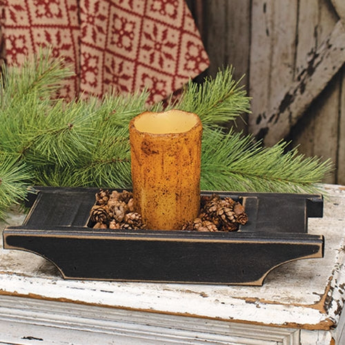 Distressed Wooden Brick Mold Candle Tray Black