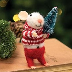 Primitive Christmas Mouse Felted Ornament