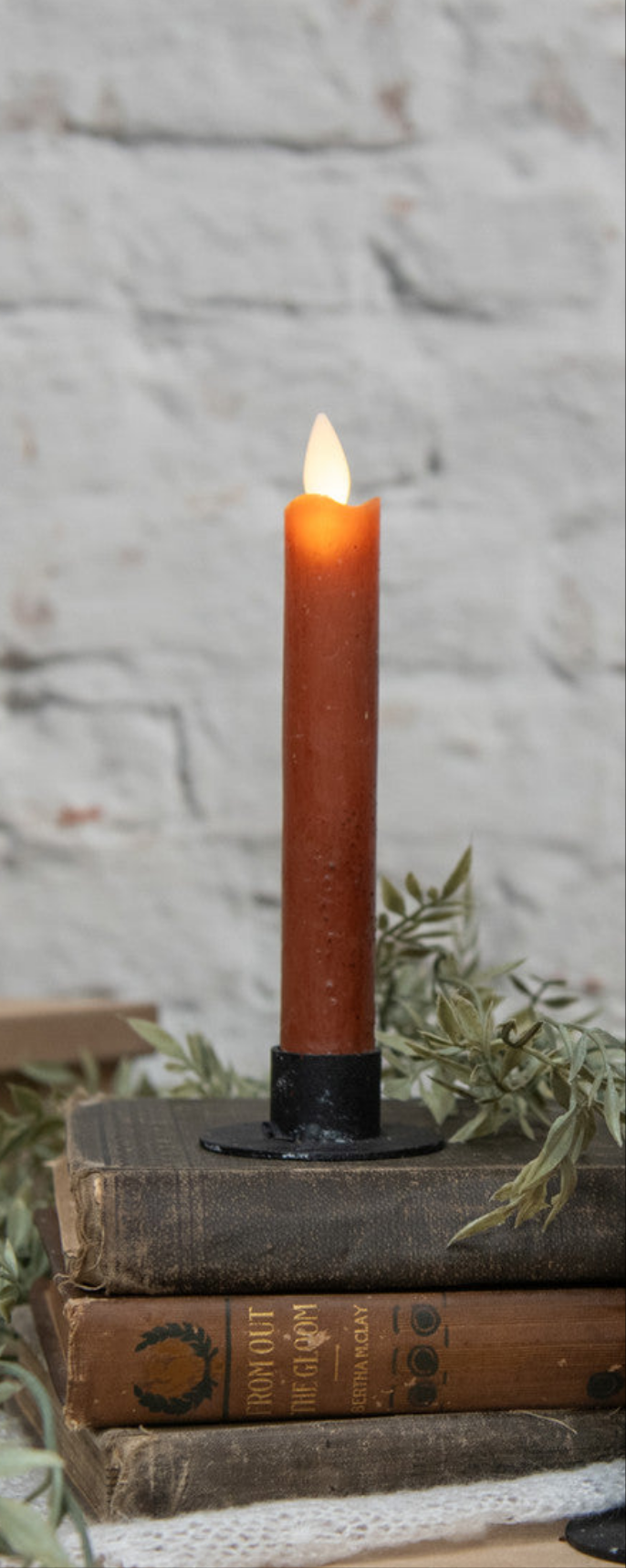 6.75" MOVING FLAME BRONZE TAPER CANDLE