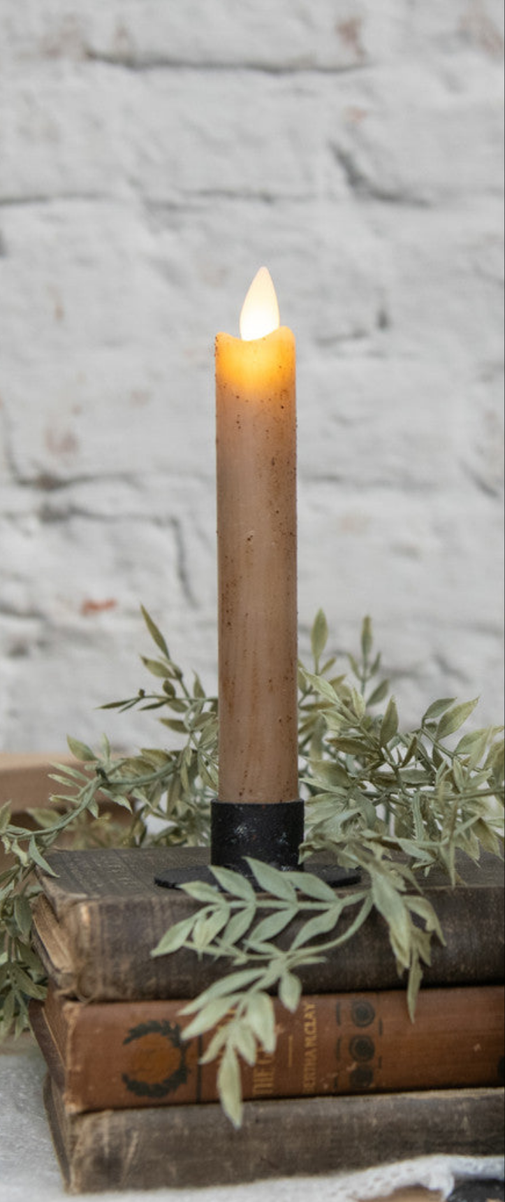 6.75" MOVING FLAME BEIGE TAPER CANDLE