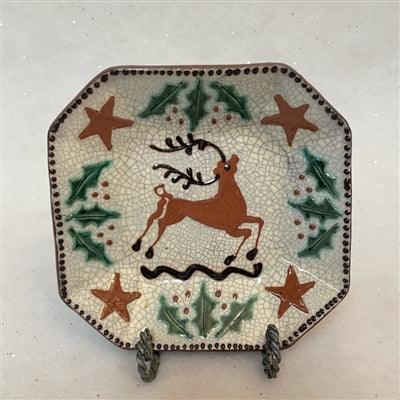 Stag Redware Plate with Holly