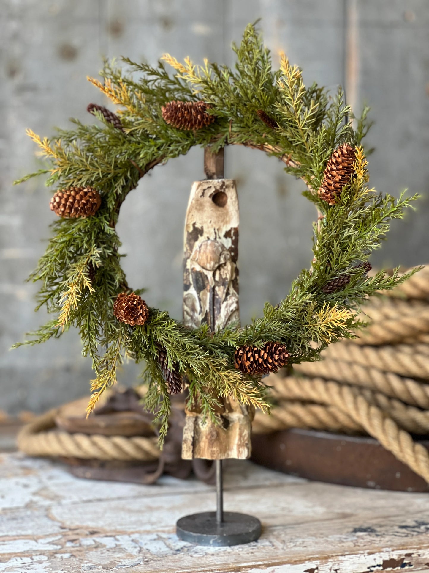 Prickly Pine Candle Ring | Moss | 12"