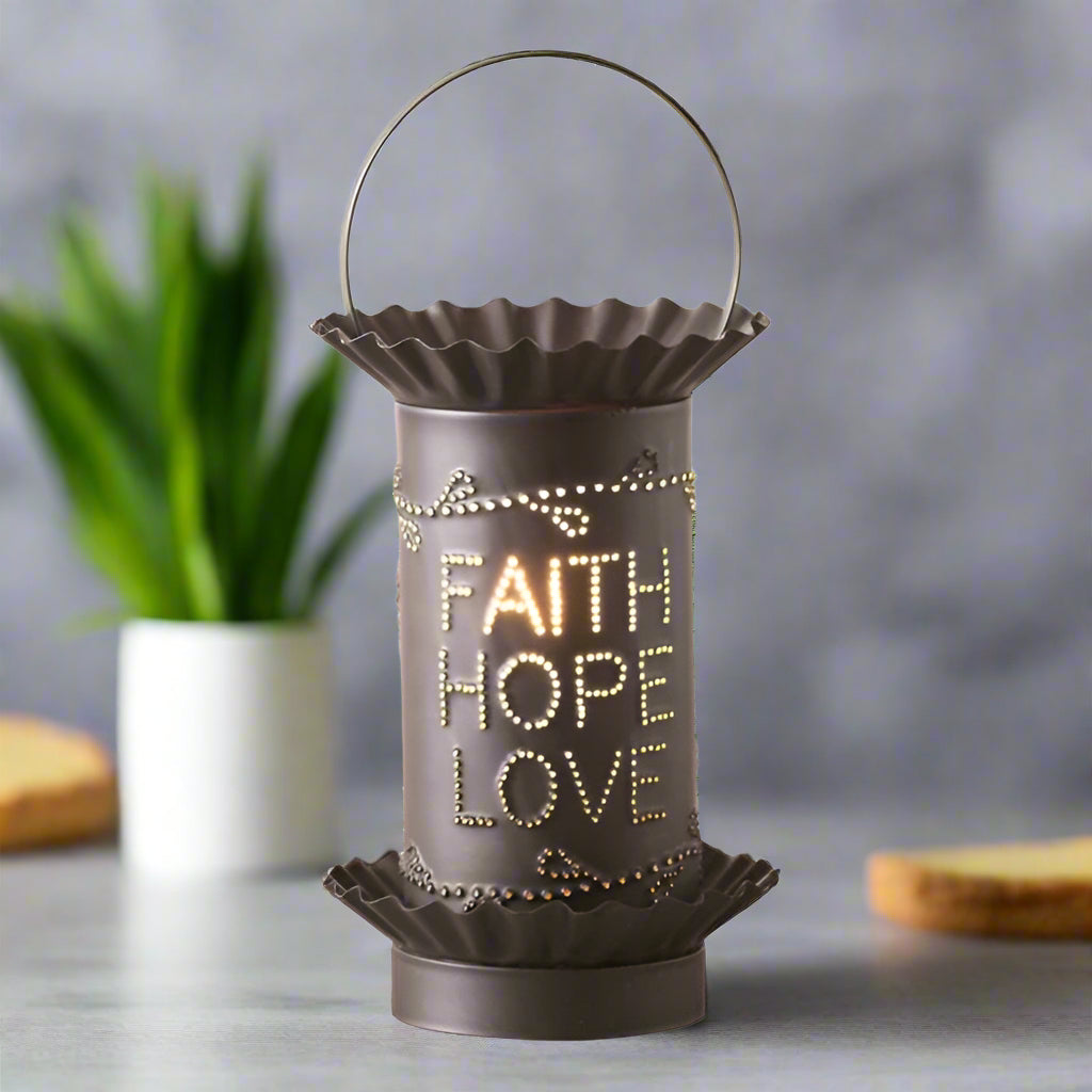 Mini Tartwarmer with Vertical Faith Hope Love in Kettle Black