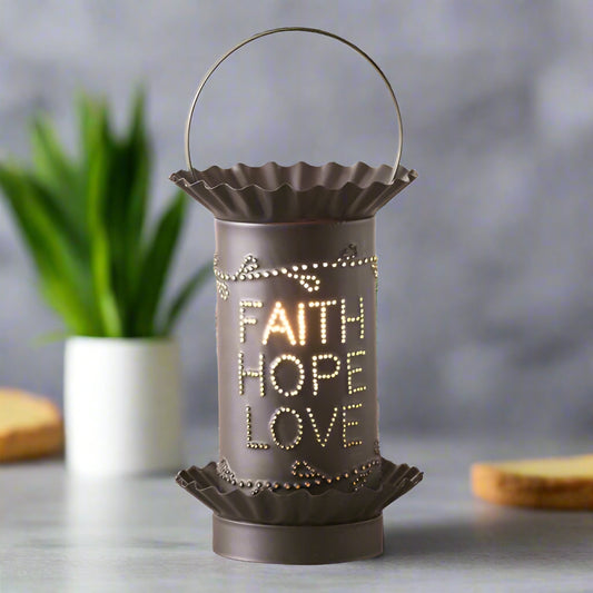 Mini Tartwarmer with Vertical Faith Hope Love in Kettle Black