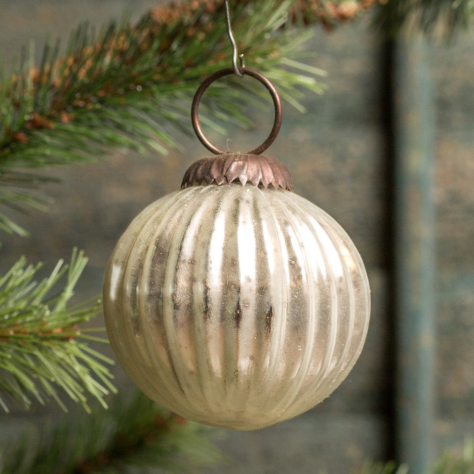2" Ribbed White Kugel Ornament