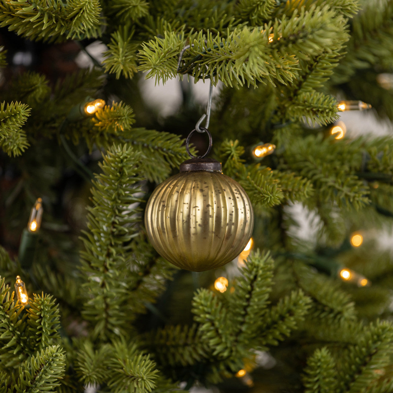 2" OLIVE GREEN RIBBED KUGEL ORNAMENT