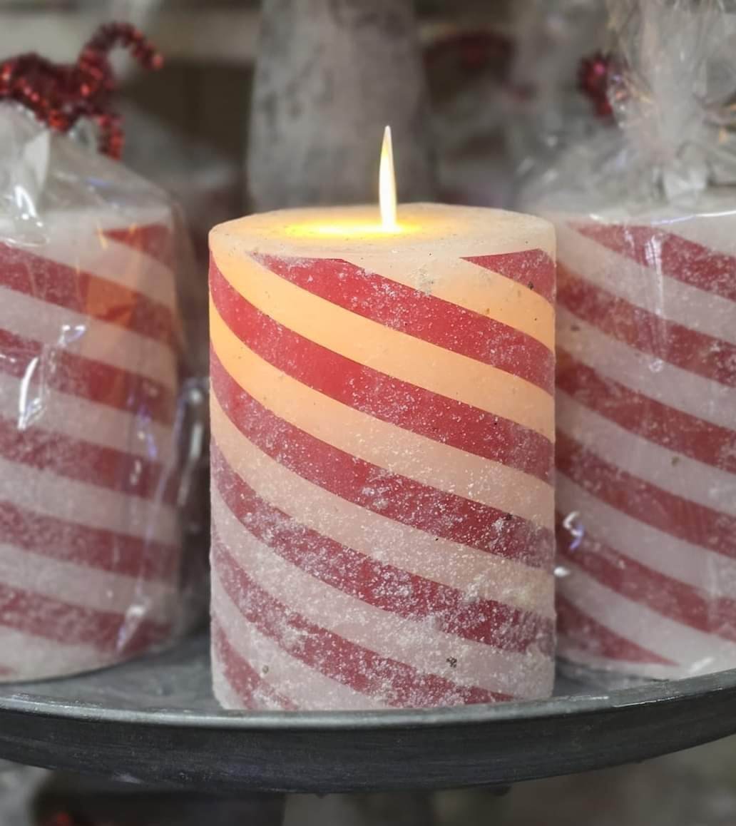 Moving Flame Candy Cane Pillar 3x4