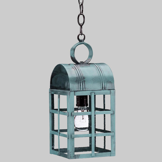 Metallic hanging lantern on a gray background
