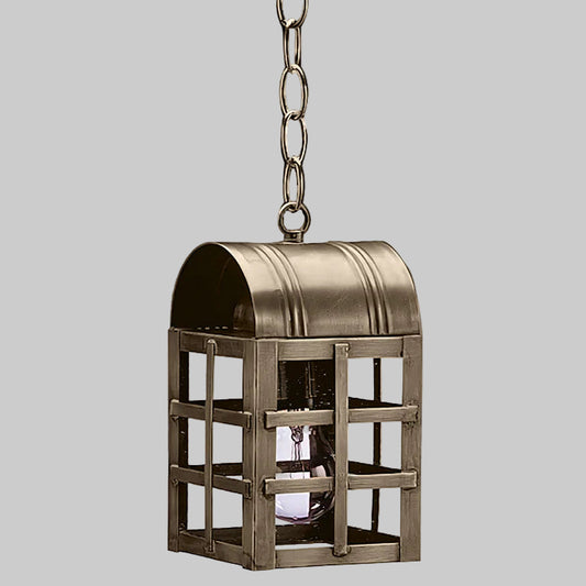 Bronze hanging lantern with chain on a gray background