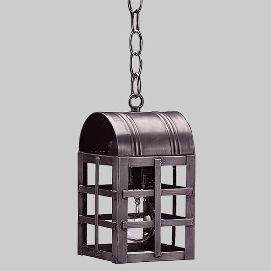 Metallic hanging lantern on a gray background