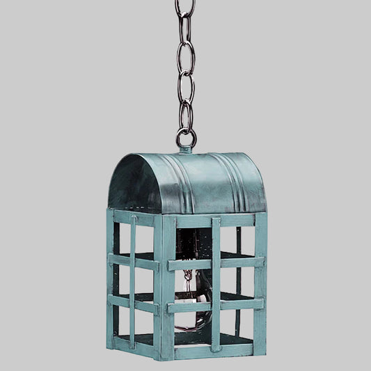 Decorative hanging lantern with a chain on a gray background