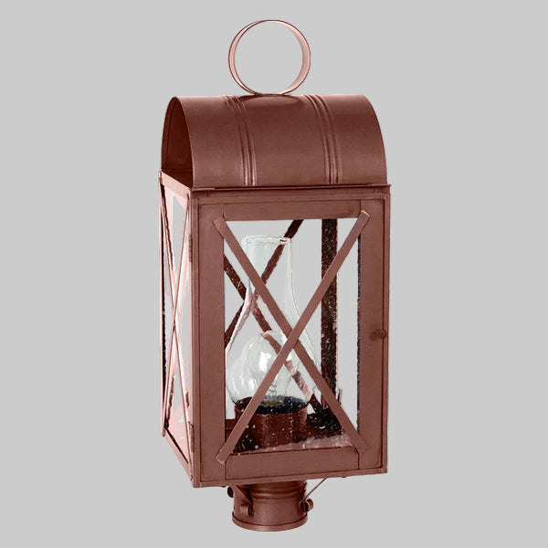 Brown outdoor wall light fixture on a gray background