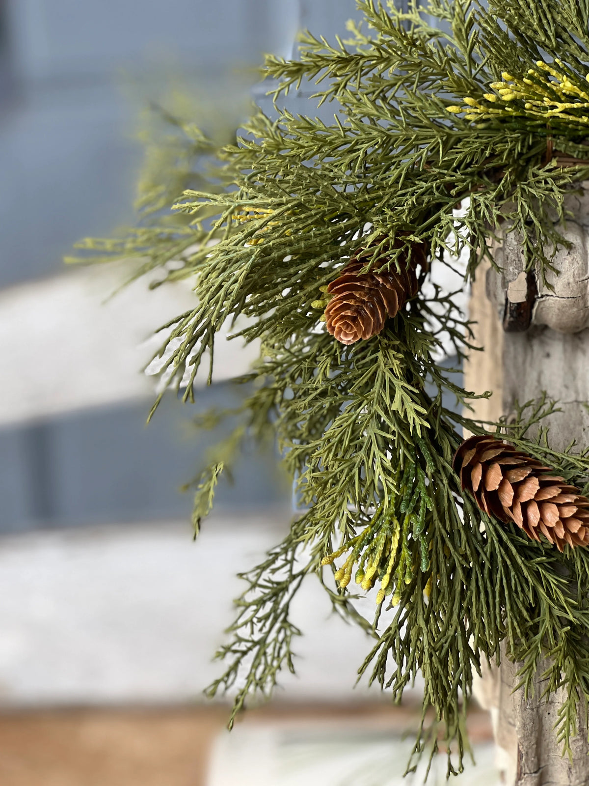 Close up detail of pine candle ring.