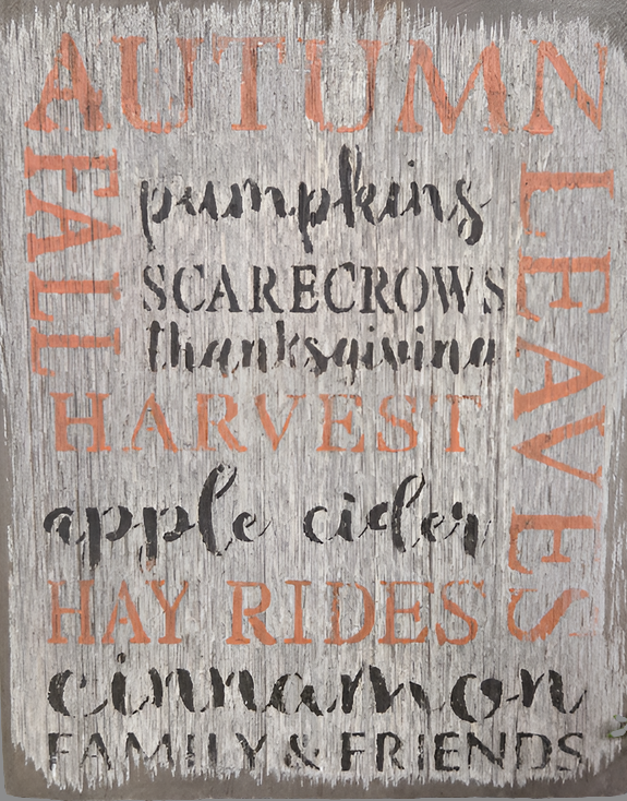 Weathered signs with many words about Fall customs