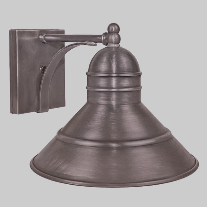 Bronze wall-mounted outdoor light fixture on a gray background
