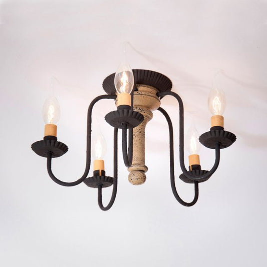 Vintage-style ceiling light fixture with multiple bulbs on a plain background
