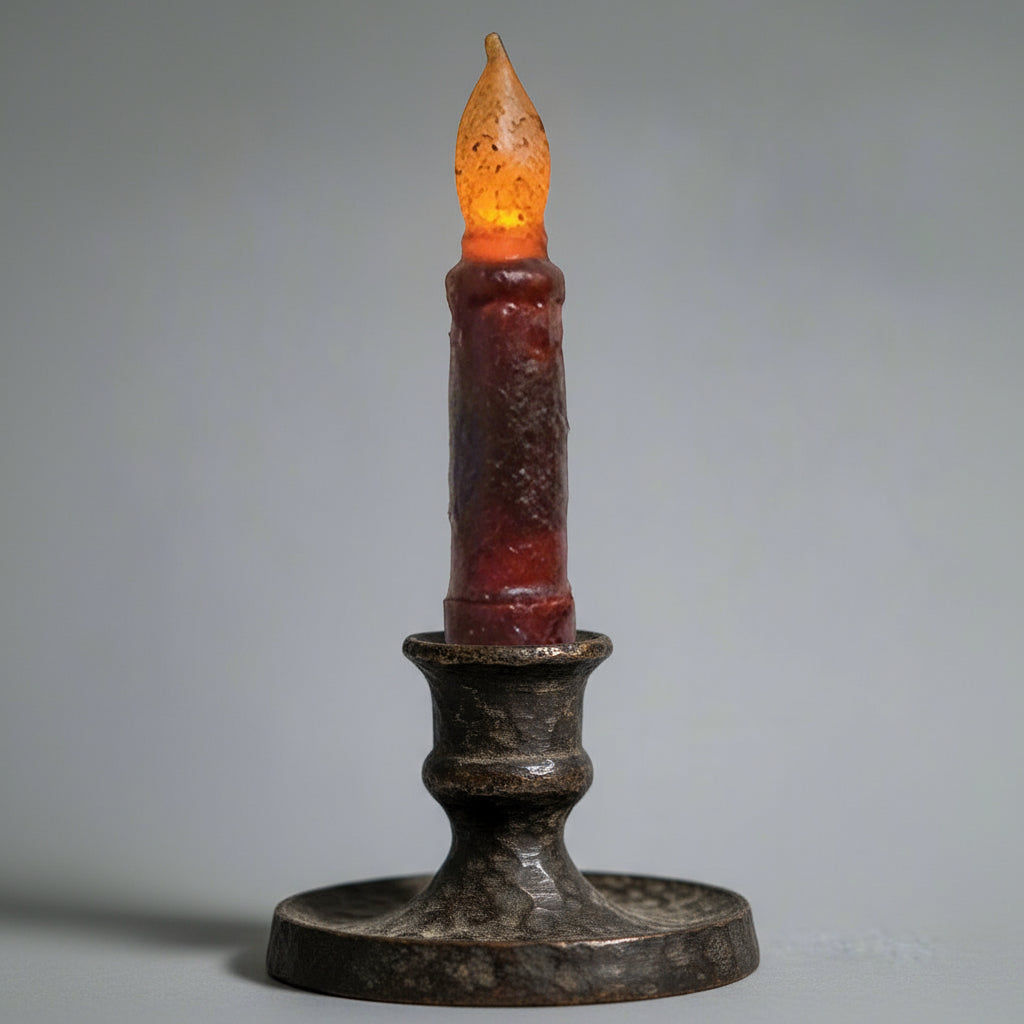 Burgundy timer taper on gray background