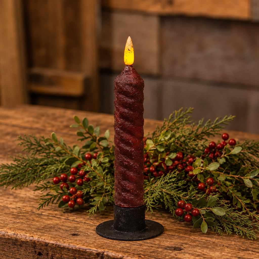 Burnt burgundy vintage twist flicker flame timer taper
