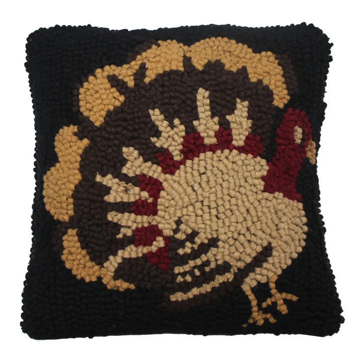 Turkey Time Wool Hooked Pillow