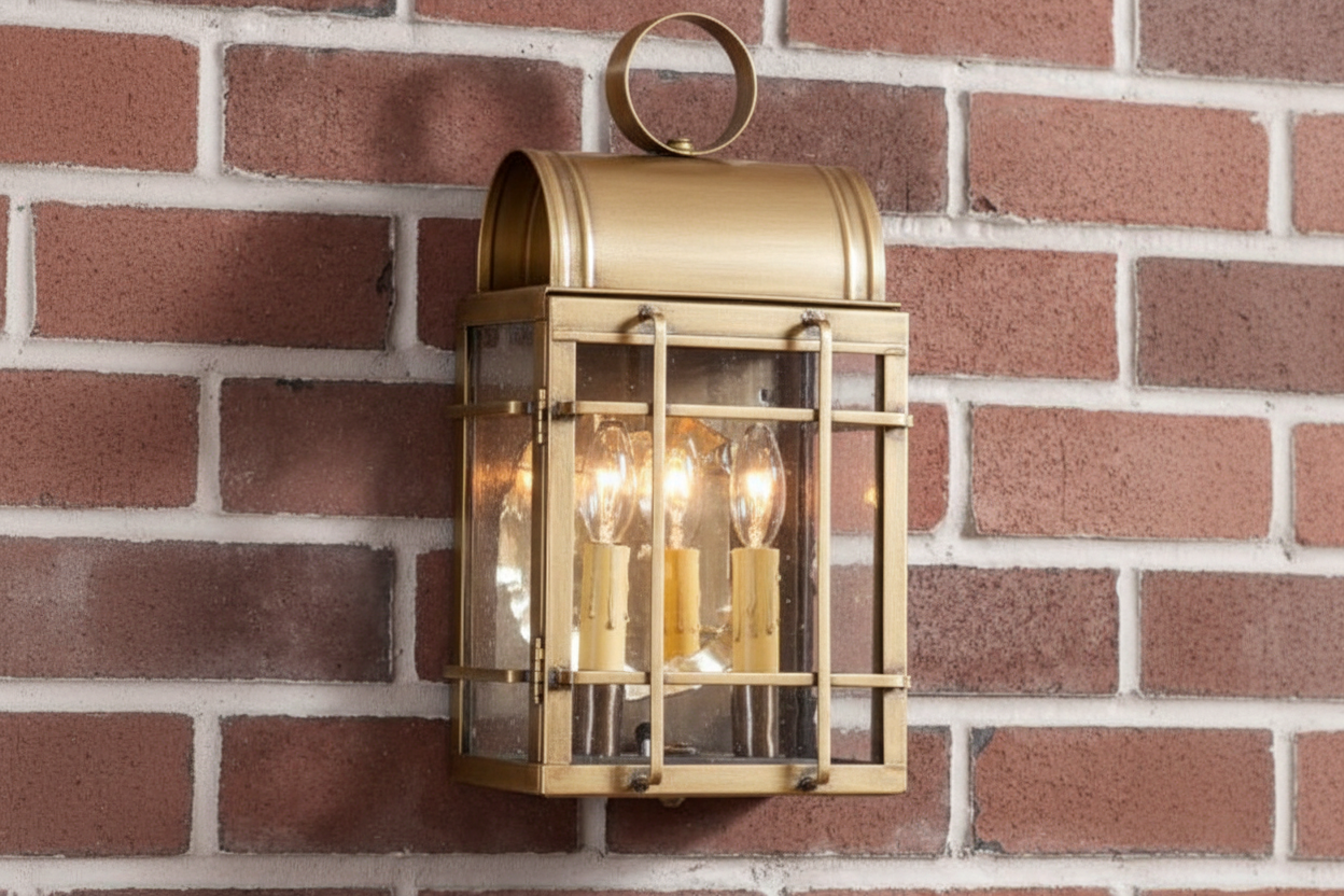 Carriage House Outdoor Wall Light in Solid Weathered Brass - 2-Light