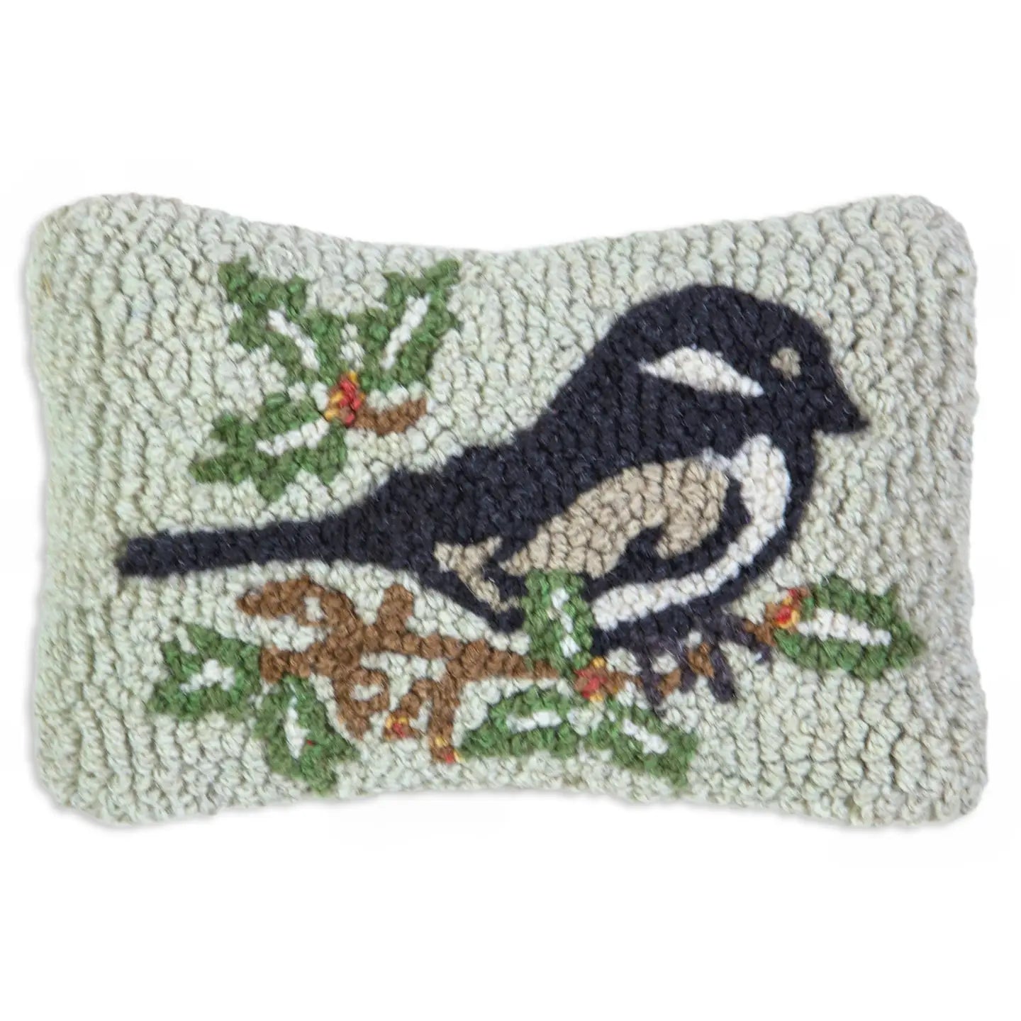 Chickadee in Vines Hooked Pillow