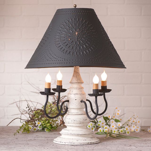 Harrison Lamp in Americana Vintage White with Textured Metal Shade