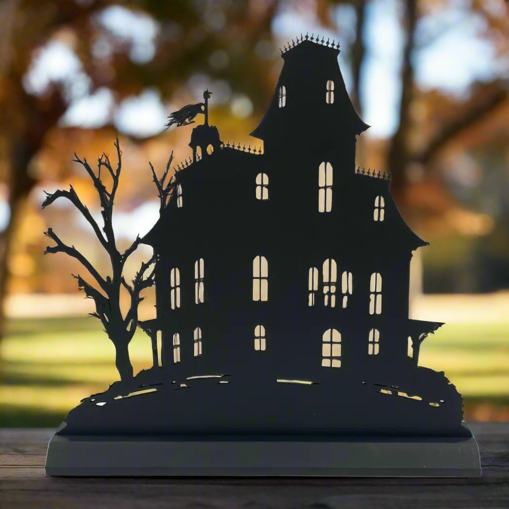 Large Haunted Mansion Wooden Silhouette Tabletop Décor